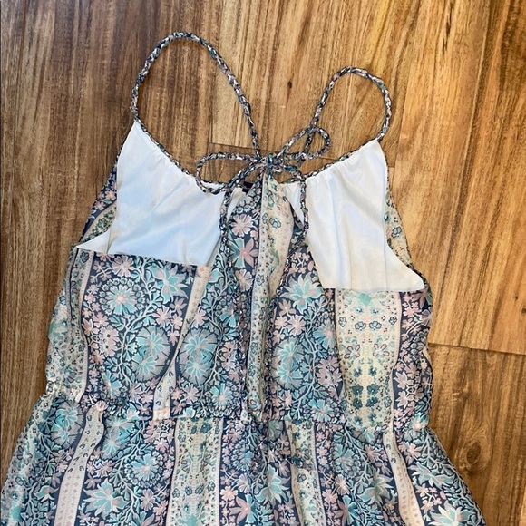 American Eagle women’s dress large maxi tie back Floral blue cream boho beach - Picture 4 of 10